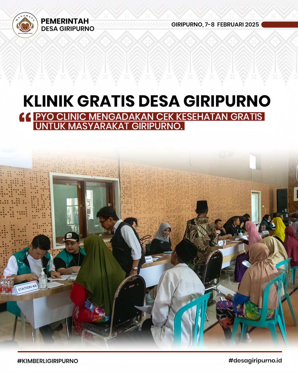 Klinik Gratis di Desa Giripurno: Pyo Clinic mengadakan cek kesehatan gratis untuk masyarakat Desa Giripurno